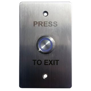 NETDIGITAL, Switch plate, Wall, Stainless steel, Labelled "Press to Exit", With stainless steel illuminated blue 22mm push button, N/O, N/C contacts, 12V DC