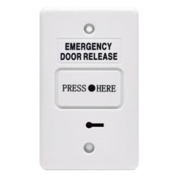 SECOR, Call point, White, Unit reads "Emergency Door Release", Call point reads "Press Here", Key resettable, 2 pole, IP55, Standard GPO size
