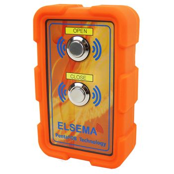 ELSEMA, PentaFOB Large Industrial Style Transmitter, 2 Channel, Hand held, 433 MHz FM signal, Rubber Boot cover, Requires 2 x AA batteries, Orange, 125mm x 75mm x 35mm