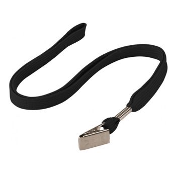 NETDIGITAL, Flat lanyard, 10-12mm width, Black, 80cm length, With alligator clip card attachment