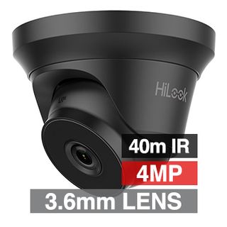 HILOOK, 4MP Analogue HD Outdoor Turret camera, Black, 3.6mm fixed lens, 40m IR, TVI/AHD/CVI/CVBS, DWDR, Day/Night (ICR), IP66, Tri-axis, 12V DC, 4W