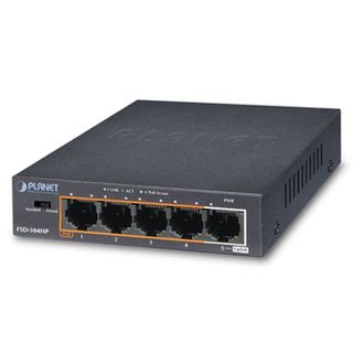 PLANET, 5 Port 10/100 Mbits Unmanaged switch, 4 Ports 10/100 Mbits HPoE + 1 Port Ethernet, 60 Watt output max, IEEE 802.3af, desktop, external PSU