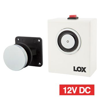 LOX, Electromagnetic door holder, Wall mount, With release button, 25kg holding force, 12V DC, 160mA,