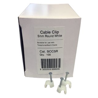 SLEGERS, Plastic cable clips, Round, 5mm, White, Box of 100,