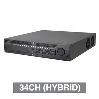 HIKVISION, Hybrid DVR, 34 channel (max 18x IP & 16x anaolgue), 1x 3TB SATA HDD, (8x 10TB max), RAID, 2 x Ethernet, 2x USB2.0 & 1x USB3.0, Audio In/Out, 2x HDMI/1x BNC, supports TVI, AHD, CVI & CVBS