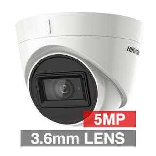 HIKVISION, 5MP Analogue HD outdoor Turret camera, White, 3.6mm fixed lens, TVI/AHD/CVI/CVBS, 60m IR, 130dB WDR, Day/Night (ICR), IP67, Tri-axis, 12V DC