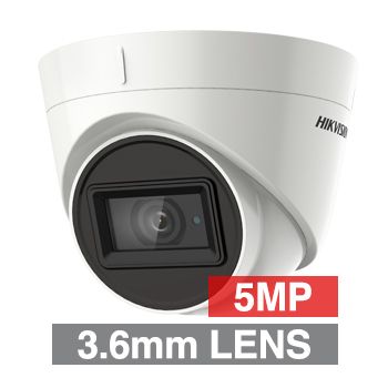 HIKVISION, 5MP Analogue HD outdoor Turret camera, White, 3.6mm fixed lens, TVI/AHD/CVI/CVBS, 60m IR, 130dB WDR, Day/Night (ICR), IP67, Tri-axis, 12V DC