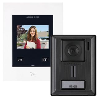 AIPHONE, JS Series, Video intercom kit, Colour, Hands free, Includes 1 x JS1MD master station, 1 x JSDA surface mount plastic door station, 1x power supply