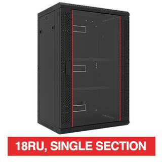 PSS, 18RU 19" Rack Cabinet, Wall mount, 600(W) x 903(H) x 450(D)mm, With glass door and front vent,  Dark grey powder coated finish, 40kg load capacity