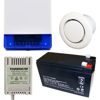 NETDIGITAL, Alarm accessory bundle, includes Slimline Square Style Cover Siren/Horn with Strobe & Tamper switch (WP16), 12V 7AH Battery, 18V AC 1.33A plug pack, Flush Mount screamer