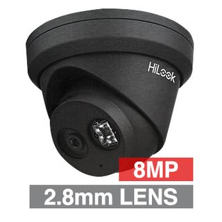 HILOOK, 8MP HD-IP Outdoor Turret camera, Metal, Black, 2.8mm fixed lens, 30m IR, 120dB WDR, Day/Night (ICR), 1/3" CMOS, H.265/H.265+, IP67, Tri-axis, Microphone, 12V DC/PoE