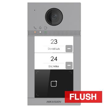 HIKVISION, Intercom, Gen 2, Flush door station, HD-IP, Two call button, 2MP camera, Built-in Mifare reader, 129 degree view, IP65, IK08, WiFi, POE