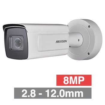 HIKVISION, 8MP Dark Fighter HD-IP Bulllet camera, White, 2.8-12mm zoom lens, 50m IR, 25fps, 120dB WDR, Day/Night (ICR), 1/1.8" CMOS, H.265/H.265+, IP67, IK10,  12V DC/PoE