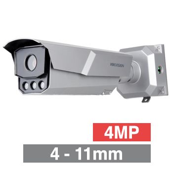 HIKVISION, 4MP DeepinView HD-IP outdoor ANPR Bullet camera, White, 4-11mm motorised zoom lens, 50m IR, WDR, I/O (Alarm & Audio), 1/1.8” CMOS, H.265, IP67, IK10, 12-24V DC/POE