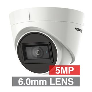 HIKVISION, 5MP Analogue HD outdoor Turret camera, White, 6.0mm fixed lens, TVI/AHD/CVI/CVBS, 60m IR, 130dB WDR, Day/Night (ICR), IP67, Tri-axis, 12V DC