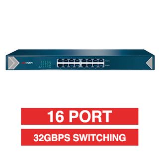 HIKVISION, 16 Port Gigabit ethernet network switch, Non-POE, Non-managed, 16x 10/100/1000Mbps ports, RJ45 ports, Supports ADI/ADIX, 32 Gbps switching capacity