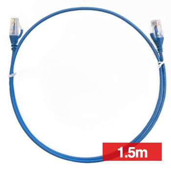 4CABLING, Slim Patch lead, Cat6 with RJ45 connectors, 1.5m cable length, Blue.