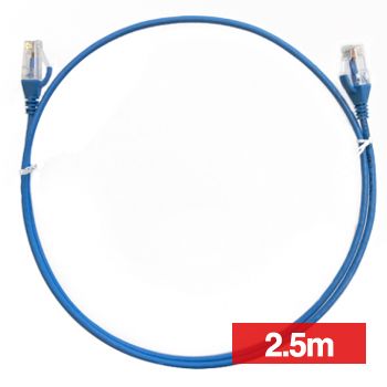 4CABLING, Slim Patch lead, Cat6 with RJ45 connectors, 2.5m cable length, Blue.