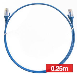 4CABLING, Slim Patch lead, Cat6 with RJ45 connectors, 0.25m cable length, Blue.