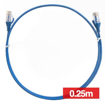 4CABLING, Slim Patch lead, Cat6 with RJ45 connectors, 0.25m cable length, Blue.