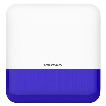 HIKVISION, AX Pro, Wireless Outdoor siren, Blue strobe, 433MHz, Two-way, Configurable arm/disarm, 3 Alarm sounds, 110 dB, IP65, 12V DC or 4x CR123A powered