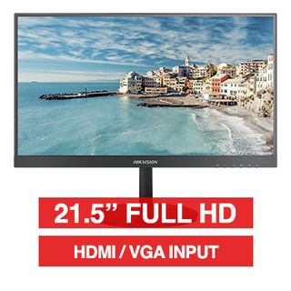 HIKVISION, 21.5" LED 16:9 Colour Monitor (Black), Full HD 1920x1080 resolution, 6.5ms response, 3000:1 contrast ratio, HDMI/VGA input, 75x75 VESA mount, Includes Desk stand & 1m HDMI lead