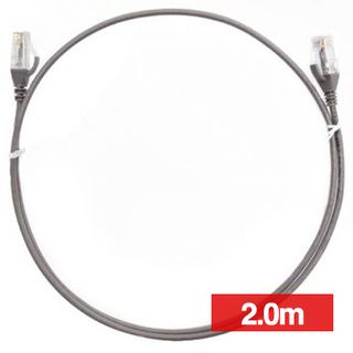 4CABLING, Slim Patch lead, Cat6 with RJ45 connectors, 2.0m cable length, Grey.