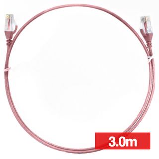 4CABLING, Slim Patch lead, Cat6 with RJ45 connectors, 3.0m cable length, Pink.