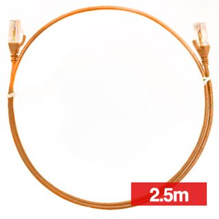 4CABLING, Slim Patch lead, Cat6 with RJ45 connectors, 2.5m cable length, Orange.