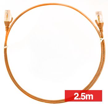 4CABLING, Slim Patch lead, Cat6 with RJ45 connectors, 2.5m cable length, Orange.