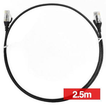 4CABLING, Slim Patch lead, Cat6 with RJ45 connectors, 2.5m cable length, Black.