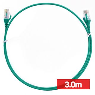 4CABLING, Slim Patch lead, Cat6 with RJ45 connectors, 3.0m cable length, Green.