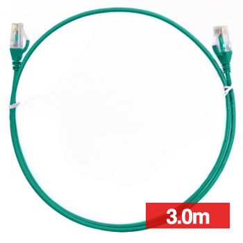 4CABLING, Slim Patch lead, Cat6 with RJ45 connectors, 3.0m cable length, Green.