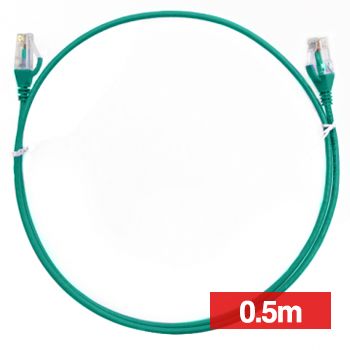 4CABLING, Slim Patch lead, Cat6 with RJ45 connectors, 0.5m cable length, Green.