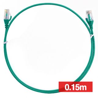 4CABLING, Slim Patch lead, Cat6 with RJ45 connectors, 0.15m cable length, Green.