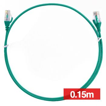 4CABLING, Slim Patch lead, Cat6 with RJ45 connectors, 0.15m cable length, Green.