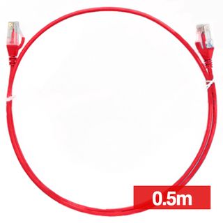 4CABLING, Slim Patch lead, Cat6 with RJ45 connectors, 0.5m cable length, Red.