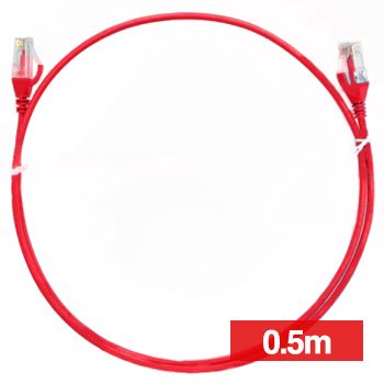 4CABLING, Slim Patch lead, Cat6 with RJ45 connectors, 0.5m cable length, Red.