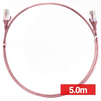 4CABLING, Slim Patch lead, Cat6 with RJ45 connectors, 5m cable length, Pink.