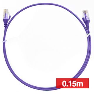 4CABLING, Slim Patch lead, Cat6 with RJ45 connectors, 0.15m cable length, Purple.