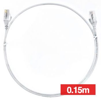 4CABLING, Slim Patch lead, Cat6 with RJ45 connectors, 0.15m cable length, White.