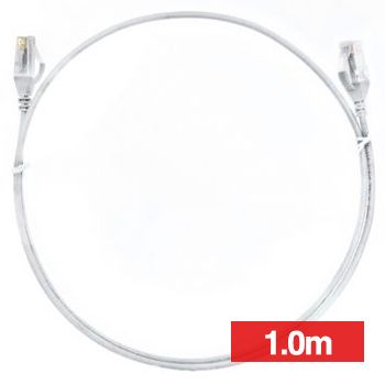 4CABLING, Slim Patch lead, Cat6 with RJ45 connectors, 1.0m cable length, White.