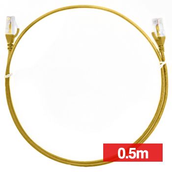 4CABLING, Slim Patch lead, Cat6 with RJ45 connectors, 0.5m cable length, Yellow.