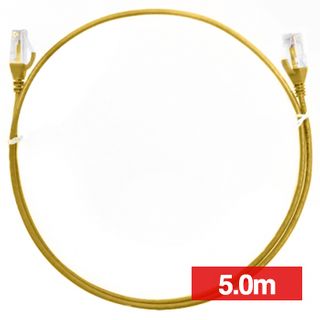 4CABLING, Slim Patch lead, Cat6 with RJ45 connectors, 5m cable length, Yellow.
