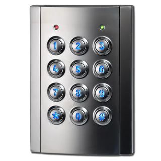 NIDAC (Prove), Keypad, 4x3 style, Vandal and weather resistant, IP67, Satin chrome, Backlit keys, Wiegand, Compatible with all Presco decoders, 5-14V DC, 65ma @ 12V DC,