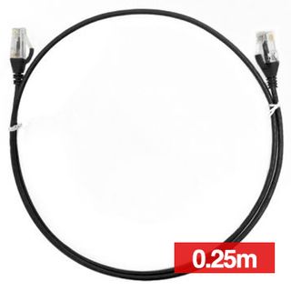 4CABLING, Slim Patch lead, Cat6 with RJ45 connectors, 0.25m cable length, Black.