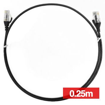 4CABLING, Slim Patch lead, Cat6 with RJ45 connectors, 0.25m cable length, Black.