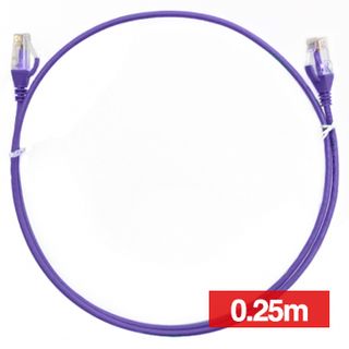 4CABLING, Slim Patch lead, Cat6 with RJ45 connectors, 0.25m cable length, Purple.