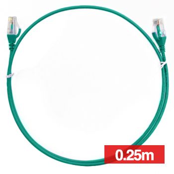 4CABLING, Slim Patch lead, Cat6 with RJ45 connectors, 0.25m cable length, Green.