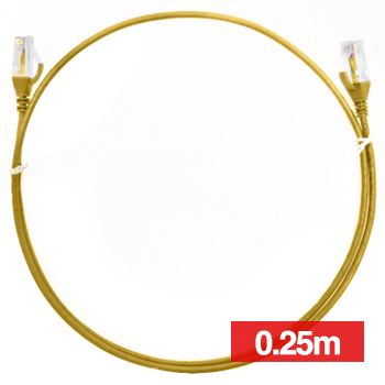 4CABLING, Slim Patch lead, Cat6 with RJ45 connectors, 0.25m cable length, Yellow.